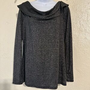 White House Black Market Shimmering Black Cowl Neck Sweater